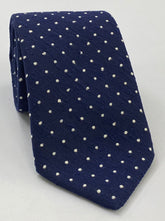 White on Dark Navy Blue Shantung Pin Dot Silk Tie SHPDT-1